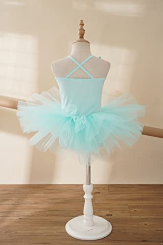TiaoBug Girls Sequins Camisole Ballet Dance Tutu Dress Gymnastics Leotard Lyrical Dance Dress Performance Dancewear Turquoise 5-6 - Thumbnail 3
