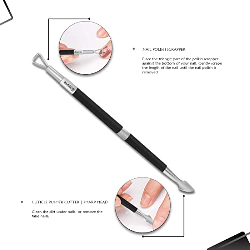 Blazco Cuticle Pusher and knife Professional Grade Stainless Steel Dual Sided Nail Cleaner, Durable Manicure and Pedicure Cutter Tool for Finger and Toe Nails Perfect (Pack of 2, Black)