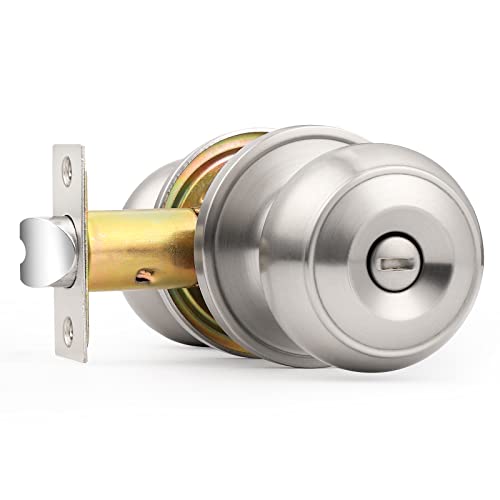 Probrico Privacy Door Knobs Brushed Nickel Finish, Interior Keyless Door Knobs Locks for Bedroom or Bathroom, 1 Pack