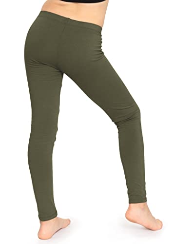 STRETCH IS COMFORT Girl's Cotton Leggings Olive Green X-Small - Thumbnail 3