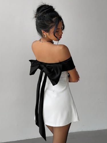 Image of SOLY HUX Women's Bow Off the Shoulder A Line Wedding Guest Mini Dress