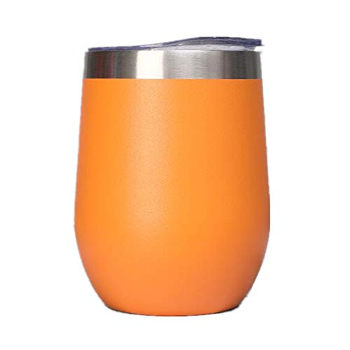 Gteller 12 oz Stainless Steel Wine Tumbler Stemless Glasses with Lid, Double Wall Insulated Travel Mug Perfect for Wine, Coffee, Drinks, Champagne, Cocktails (Orange)