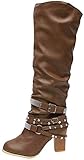  Minetom Damen Hohe Stiefel Winter Sexy Mode Casual High Heels Boots Blockabsatz Niet Schnalle Leder Lange Stiefel Schuhe Kaffee 36 EU