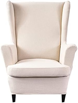 NILUOH Jacquard Wingback Chair Slipcover 2-Piece Stretch Wingback Chair Sofa Slipcover Armchair Cover Printed Furniture Protector Couch Soft with Elastic Bottom for Living Room, 23