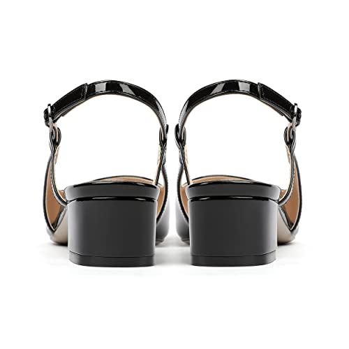 MODENCOCO Women's Cut Out Patent Pointed Toe Slingback Chunky Low Heel Pumps Shoes 1.5 Inch4