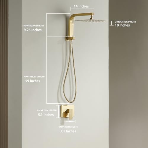 Image of Brushed Gold Shower System with 10Inch Rain Shower Heads with Handheld Spray Combo, Gold Shower Faucet Set with Rain Shower and Handheld, Gold Shower Head and Handle Set(Shower Valve Kit Included)