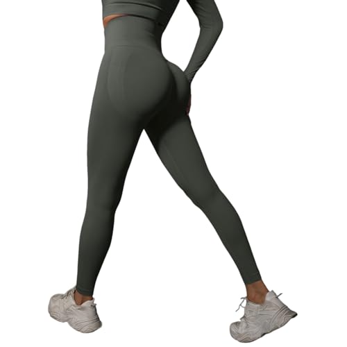 2026 Leggings da donna lavorati a maglia senza cuciture pantaloni da yoga stretti alla pesca per le donne a vita alta e spettacolo di fitness, Grigio scuro, S