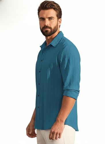Image of Amazon Brand - INKAST Men's Casual Button Down Shirts Long Sleeve Linen Shirt Fashion Textured Beach Summer Shirt