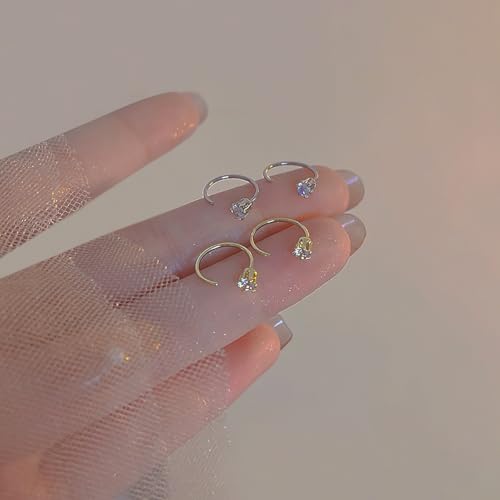 Minimalist CZ Half Hoop Earrings for Women Silver Gold Plated Tiny Clear Cubic Zirconia Open Small Huggie Hoops Earring for Cartilage Piercing Upper Ear Fashion Christmas Holiday Jewelry4