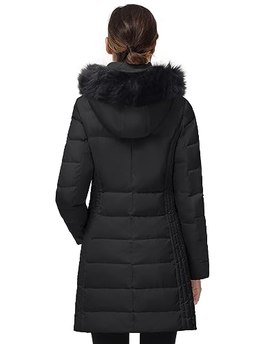 SLOW DOWN Women Winter Down Puffer Coat Warm Hooded Mid-Length Down Jacket for Women with Faux Fur Trim Hood and Pile Collar3