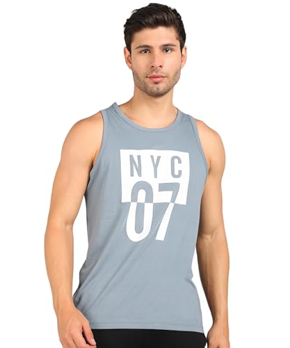Image of Alan Jones Clothing Men Cotton Printed Sleeveless T-Shirt | Regular Fit | Casual, Beach & Lounge Wear | Tank Top for Summer