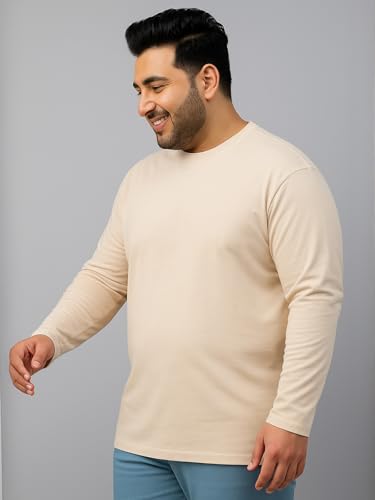 Image of Veirdo Pure Cotton Regular Fit Solid Core Plus Size Plus Size Full Sleeve T-Shirt for Men (Sizes: 2XL to 5XL)