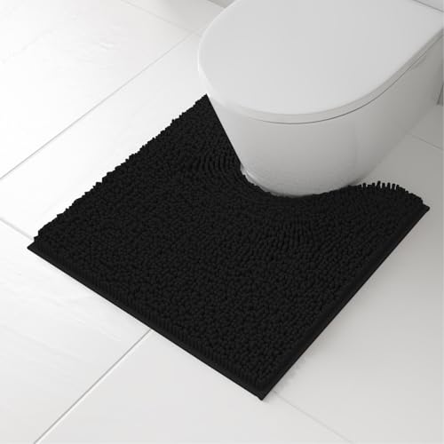 RUN HELIX Toilet Rugs U-Shaped 20x20 Extra Soft Chenille Bath Rugs PVC Backing Quick Dry Machine Washable Contour Bathroom Rugs for Toilet Contoured Bath Mats Home Decor Accessories Black