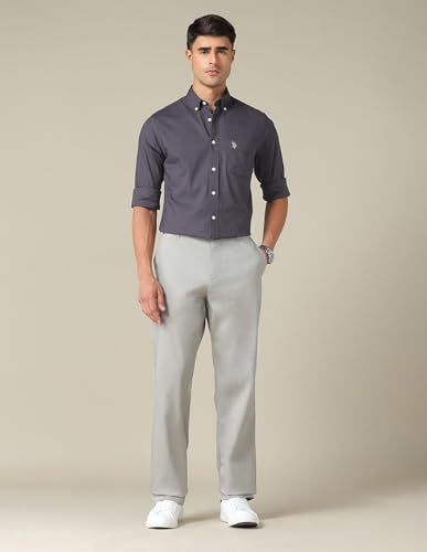 Image of U.S. Polo ASSN. Solid Tailored Fit Cotton Shirts for Men - 100% Cotton, Full Sleeve Mens Casual Shirts