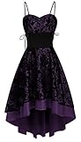 Women's Sleeveless Punk Dress Camisole Skull Lace Swing Dress Halloween Spaghetti Strap Steampunk Dress Goth Clothes Purple L