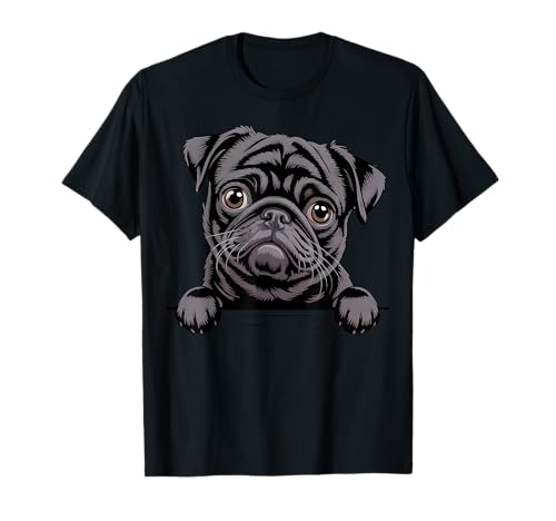 Black Pug Funny Peeking Pocket Puppy Dog Lover T-Shirt