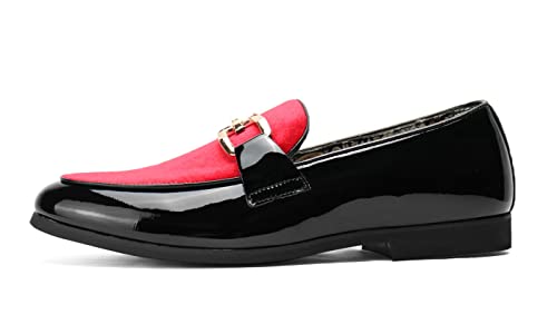 Santimon Mens Velvet Leather Loafers Gold Plaque Fashion Retro Print Lining Pull-on Penny Party Wedding Shoes2