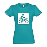 Kiwistar - T-Shirt tailliert - Damen - Tuerkis - Motorrad Roller Biker Piktogramme - mit Motiv Bedruckt - Funshirt Design - Sport - Freizeit - Damen - XL