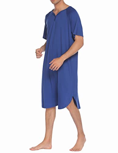 Ekouaer Plus Size Sleepwear Men's Soft Knit Nightgown Short Sleeve Long Nightshirts (Navy,3Xl) #TOP4