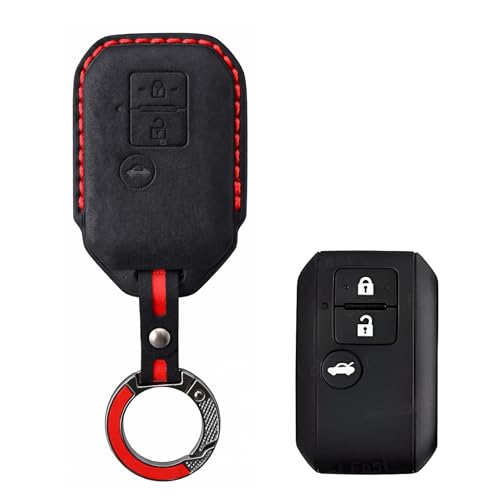 Image of KMH Alcantara Car Key Cover Compatible for Maruti Suzuki Swift, Dzire, Baleno, Ertiga 3 Button Shell Case Holder Full Key Protector Smart Key Cover with Keychain (D3) Black - Pack of 2