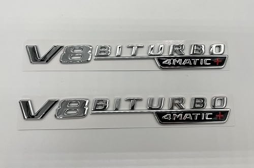 2 V8 BITURBO 4matic Emblem Sticker for Mercedes Benz AMG GT S ML SL Class CLA GLA SLK SLS CLS W220 (Chrome)