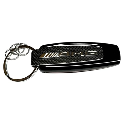 Mercedes Benz AMG, Llavero coche y moto, plata, rojo y negro. Acero inoxidable y fibra de carbono. Anilla abierta plana con tres pequeñas anillas adicionales. Producto Oficial.