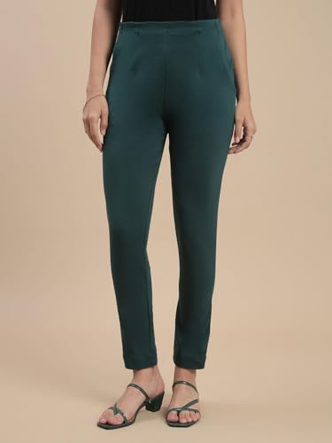 Image of De Moza Women Pencil Fit Cigarette Pant | 95% Cotton 5% Elastane | Mid Rise | 2 Pockets | Casual & Office Wear