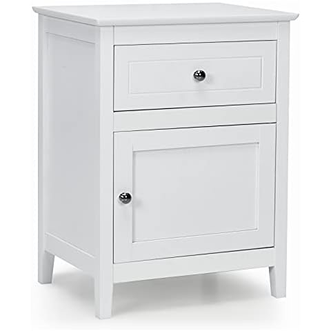 COSTWAY Wooden Nightstand with Drawer and Cabinet Cover