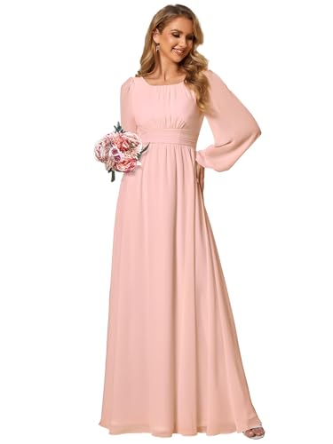 Ever-Pretty Women's Chiffon Long Sleeve A-Line Pleated Maxi Mother's Dress