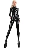 Dicke: 0,4 mm Latex-Catsuit, handgefertigt, sexy Gummi-Bodysuit, 3D-Brust mit Reißverschluss hinten im Schritt, für Männer und Frauen, individueller Latex-Anzug, Schwarz, Herren, L
