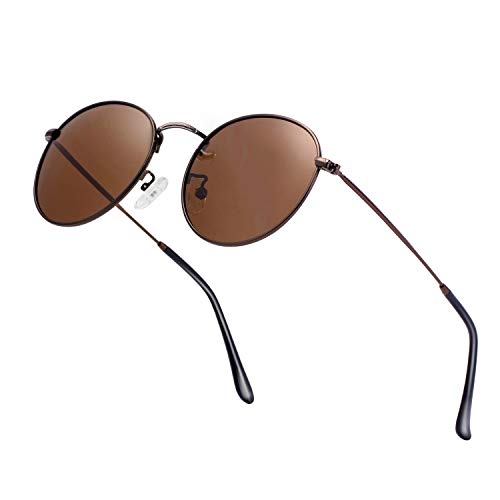Image of Small Round Polarized Sunglasses Retro Men Women Mirrored Lens Metal Frame Circle Sun Glasses Shades