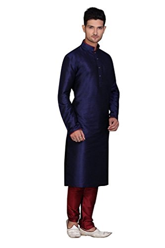 Kurta para hombre azul marino Conjunto Churidaar de seda ma-2 4