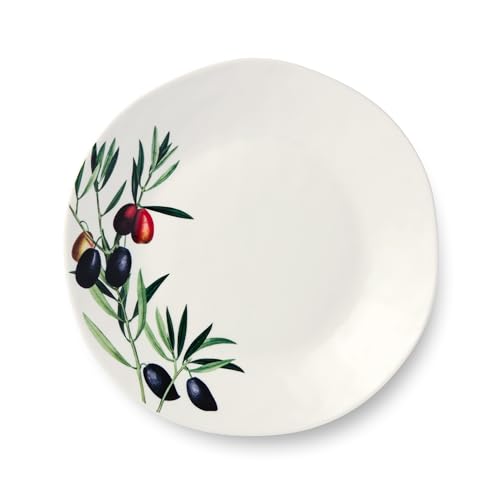 Olivia 9-Inch Stoneware Salad Plates, Set of 4 - Exquisite Olive Branch Motif with Vibrant Mediterranean Design, Perfect for Salads, Desserts, Appetizers