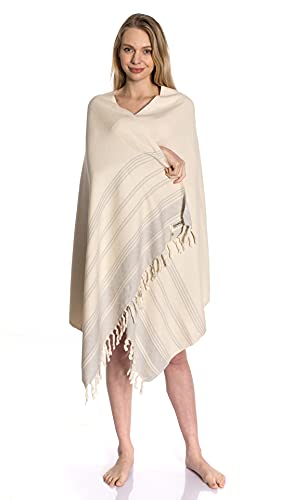 DEMMEX Certified 100% Organic Cotton & Organic Dye Prewashed XL Diamond Weave Turkish Cotton Towel Peshtemal Blanket for Bath,Beach,Pool,SPA,Gym, 71x36 Inches (White-Grey)