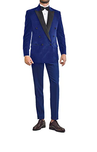 Costumes de bal bleu royal en velours pour homme marié chic
