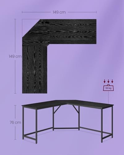 VASAGLE L-förmiger Schreibtisch, Gaming-Tisch, 149 x 149 x 76 cm, Eckschreibtisch für Arbeitszimmer, Homeoffice, platzsparend, einfacher Aufbau, ebenholzschwarz-tintenschwarz LWD073B56 – Bild 3