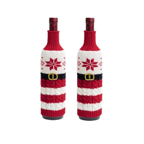 Vastsea 2 Piezas Funda de Botella de Punto navideña, Cubierta Botella Navidad, Juego de Botellas de champán para decoración del hogar, decoración de Mesa para Cena navideña, Fiesta de Navidad