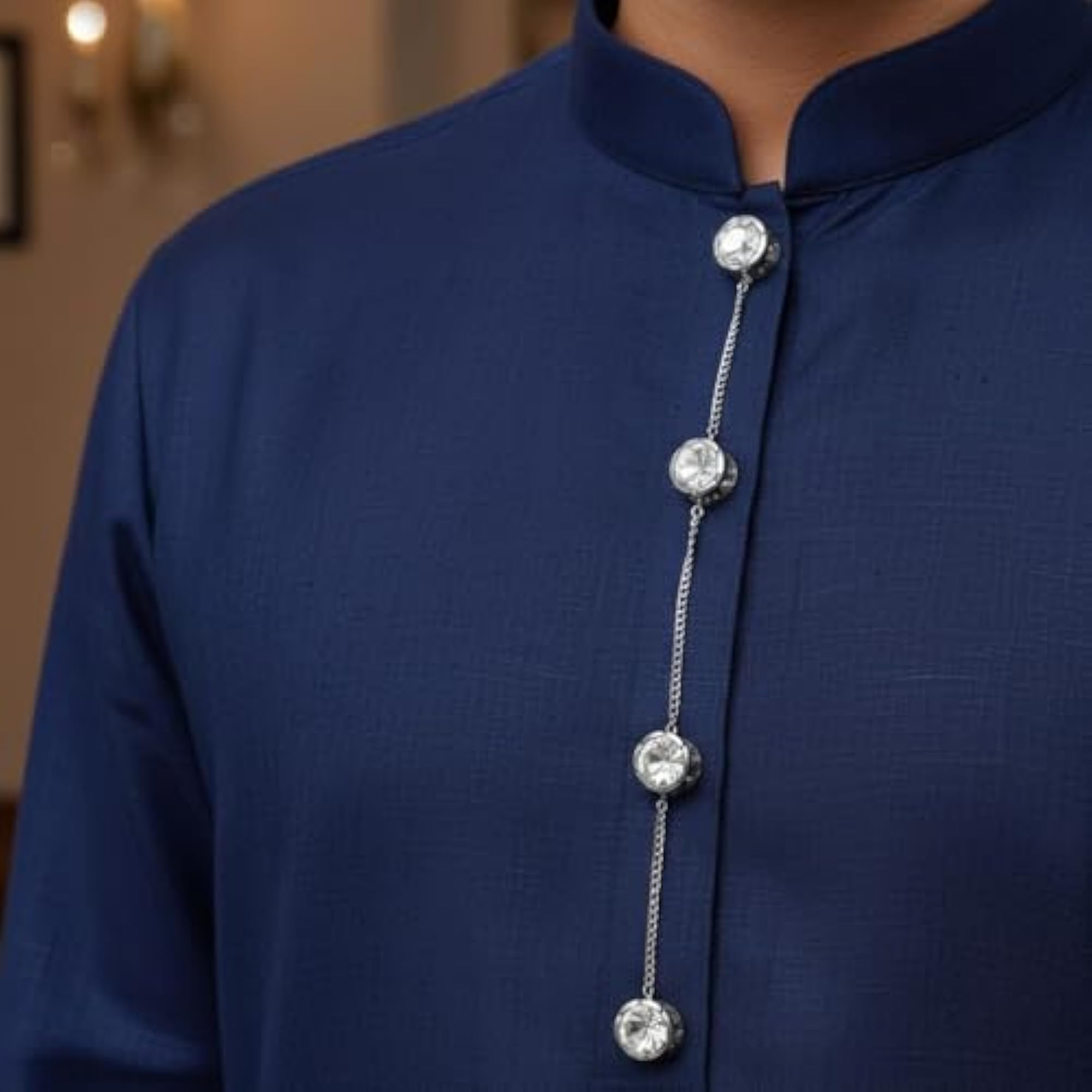 Gold & Silver White Stone Studded Kurta Buttons Combo, For Men