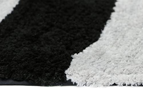 Image of THE HOME TALK Modern Polyester Area Rugs | Carpets for Living Room, Kitchen, Kid's Room, Bedroom | Microfiber Polyester Rugs | Shaggy Floor Carpet | Anti Skid Store (Black and Silver, 50 x 150 cm)
