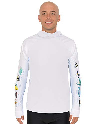 Tuga Men's Snorkel Hooded Rashguard, Hawaii Fish ID, UPF 50+, USA Made