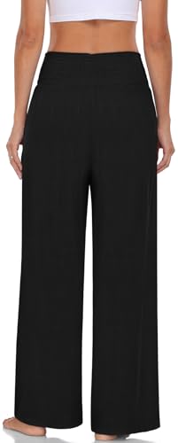 TARSE Womens Summer Linen Palazzo Pants Boho High Waisted Wide Leg Casual Long Lounge Pant Trousers with Pockets3