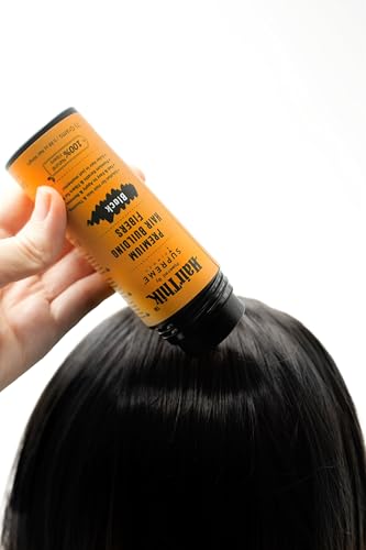 Hair Building Fibers 8-in-1 Kit | includes 25G Keratin Fibers, Pump Nozzle, 2 Hairline Cards, S&L Shaker, Brush, Wipes, Mirror | Conceal Thicken Thinning Balding Hair | Men & Women (Black)