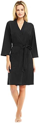U2SKIIN Womens Cotton Robes, Lightweight Robes for Women with 3/4 Sleeves Knit Bathrobe Soft Sleepwear Ladies Loungewear(Black,S)