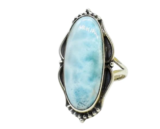 Handmade 925 Sterling Silver Blue Larimar Gemstone Statement Ring – Oval Shape Stone Jewelry – Healing Crystal Gift for Women