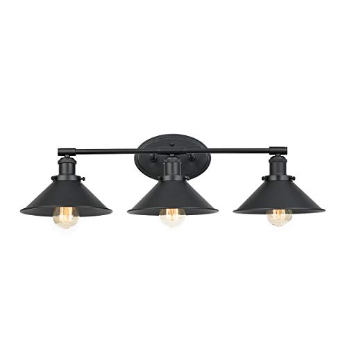 Topotdor Industrial 3-Light Wall Sconces with Black Metal Lamp Shade,Vintage Farmhouse Wall Light Fixture with E26 Base Socket for Bedroom Bathroom Mirror Cabinets Dressing Table (Black)