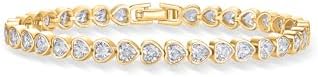PAVOI 14K Gold Plated Heart-Shaped Cubic Zirconia Tennis Bracelet for Women | Petite 7" Bracelet with Heart Stones