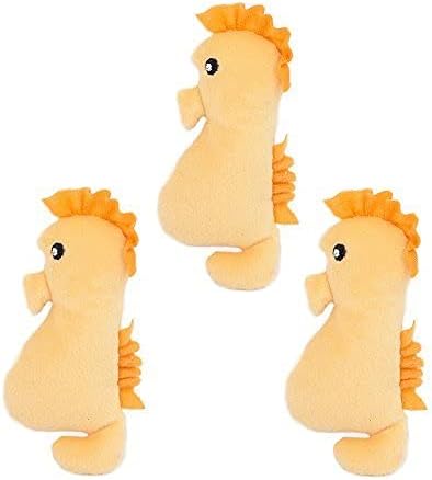 ZippyPaws - Sea Buddies Burrow, Interactive Squeaky Hide and Seek Plush Dog Toy - Seahorse Miniz, 3 Pack