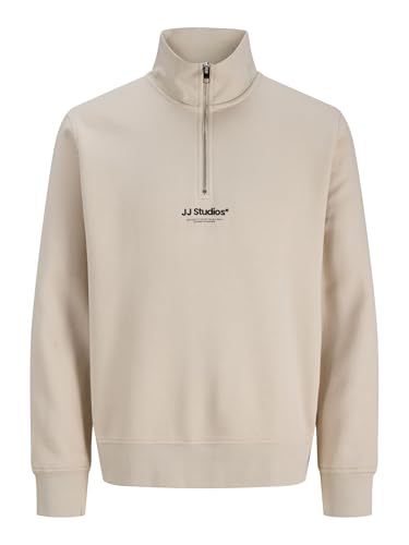 JACK & JONES Mens 1/4 Quarter Zip Sweatshirt Beige