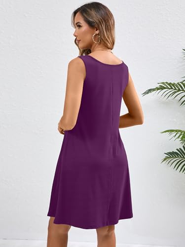 Image of Heymoments Women's Summer Dresses Sleeveless Casual Fashion Loose Swing Button Down Beach Dress with Pockets