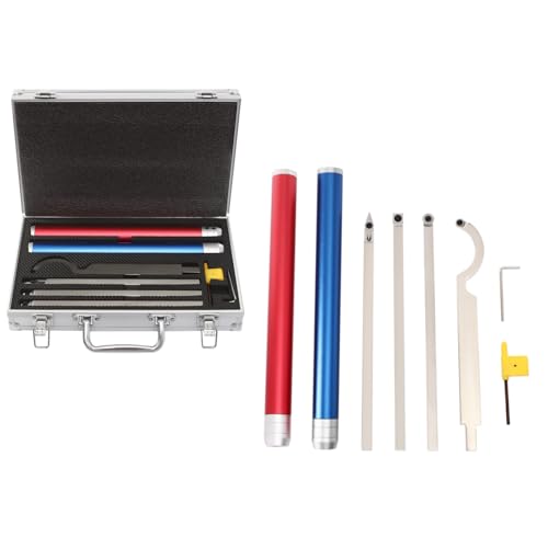 8Pcs Carbide Woodturning Tools, Wood Turning Chisels for Lathe, Carbide Tipped Wood Lathe Turning Tool Set with Handle, Extension Rod, 4*Shafts (with Blades), Toolbox